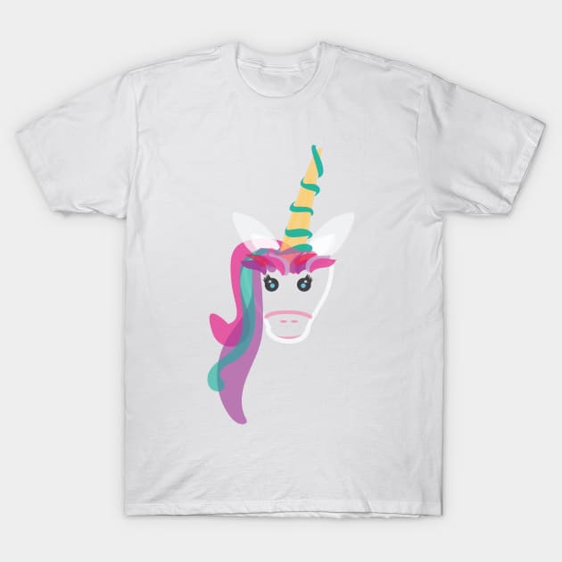 Pink, Green and Purple Unicorn with Rainbow hair T-Shirt by sigdesign